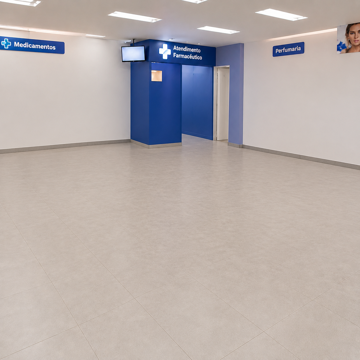 Loja sem ilhas de exposição, layout básico